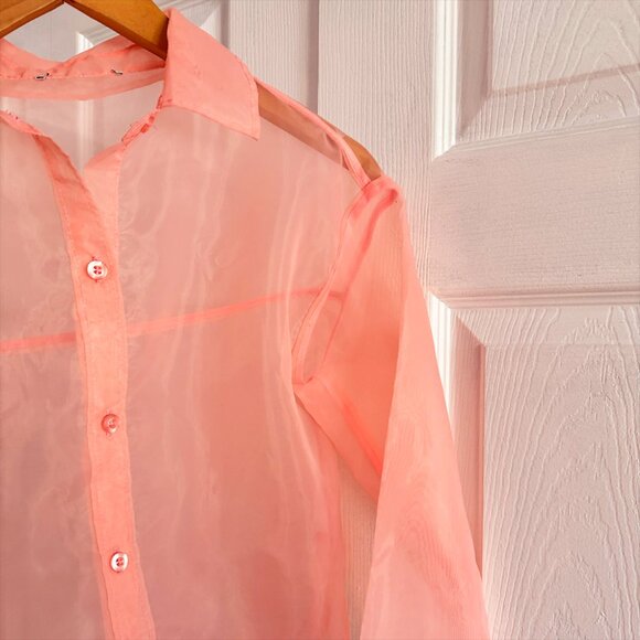 Rachel Zoe Sheer Organza Button Up Blouse - Blush - Picture 3 of 6